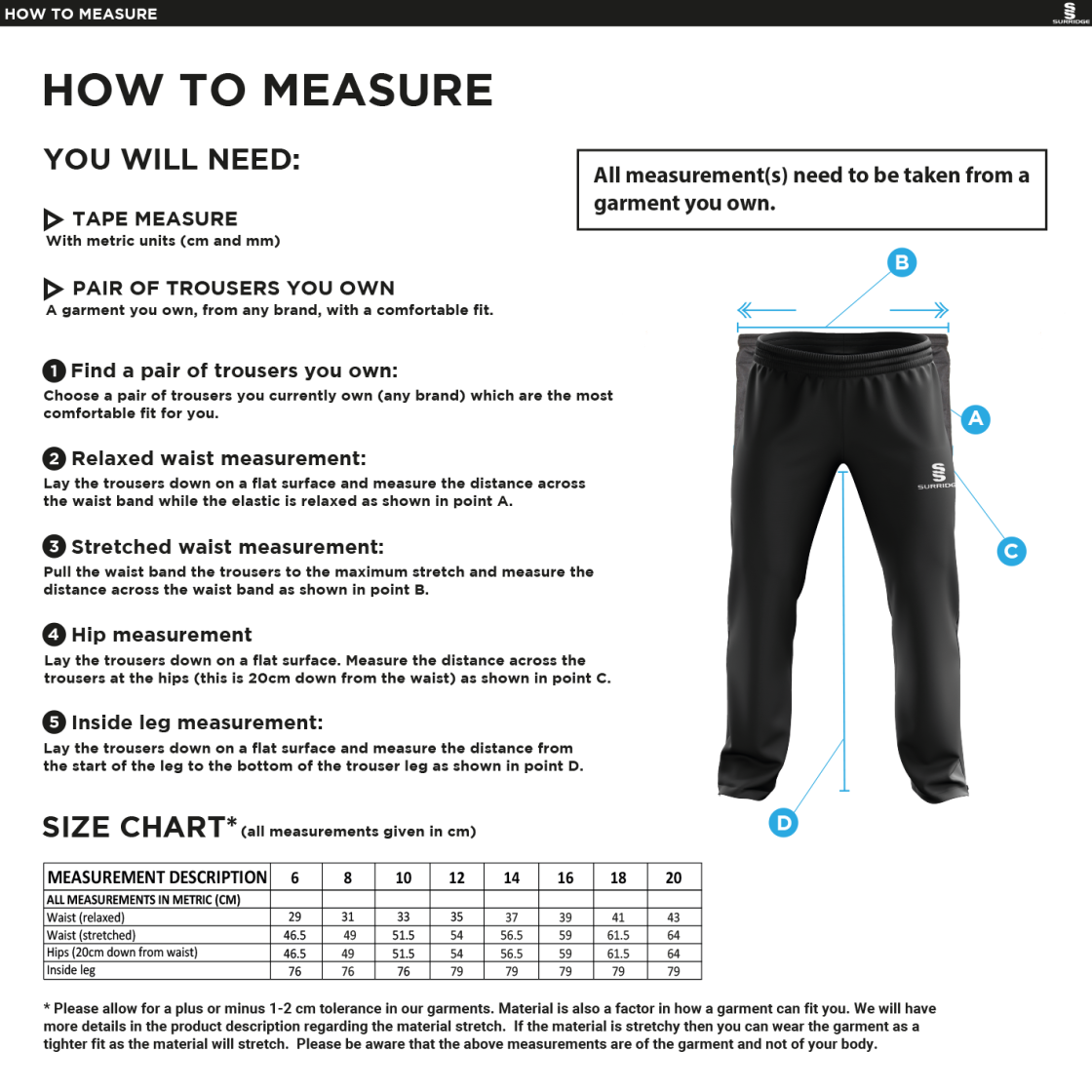 Flemish Giants - Women's Ripstop Track Pant - Size Guide