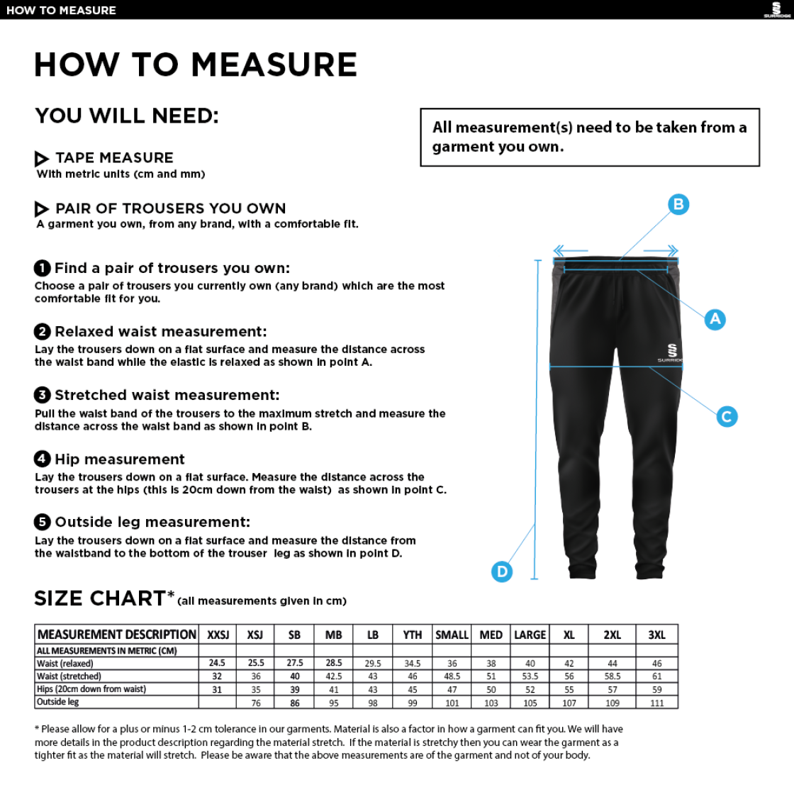 Flemish Giants - Tek Slim Training Pants - Size Guide