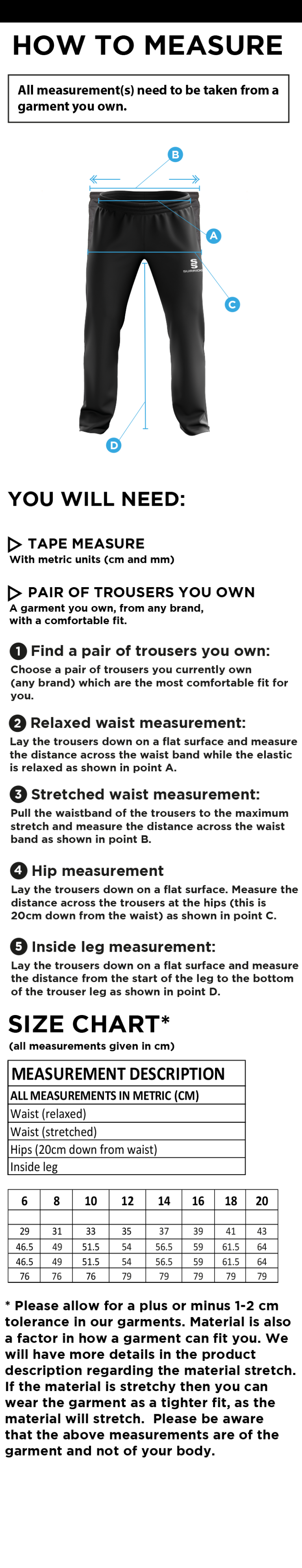 Flemish Giants - Women's Ripstop Track Pant - Size Guide