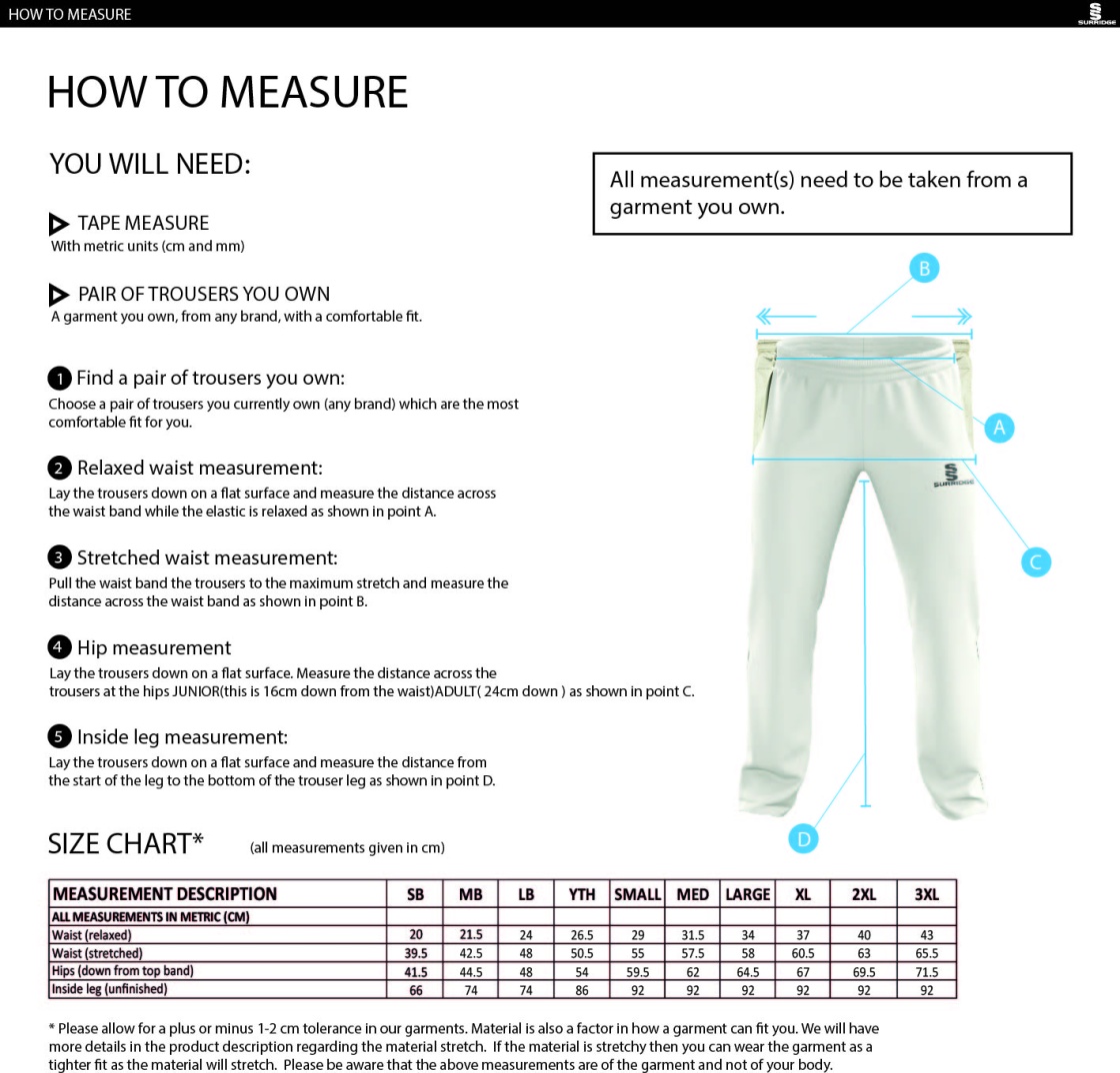 Flemish Giants - Pro Playing Pant - Size Guide