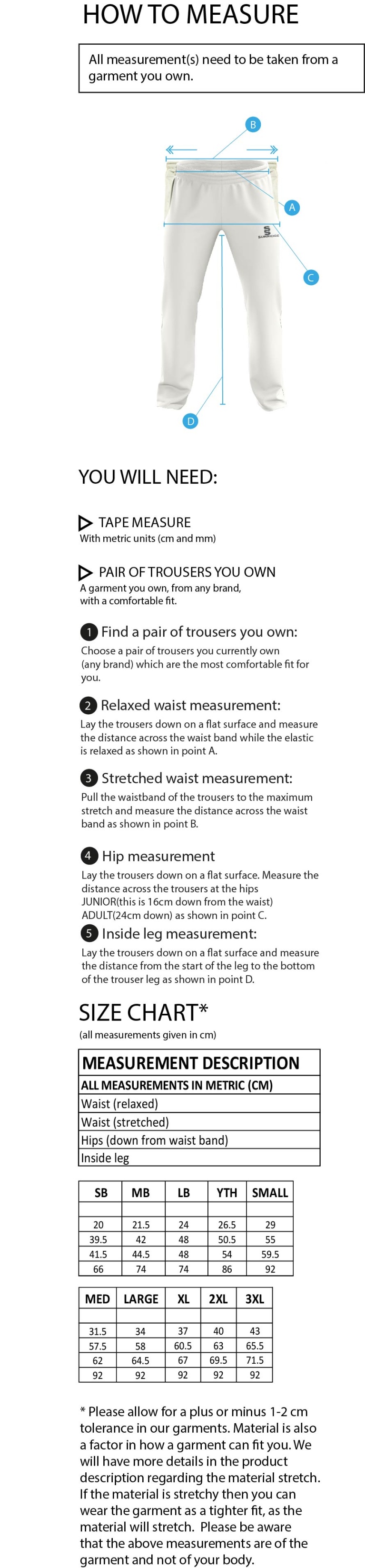 Flemish Giants - Pro Playing Pant - Size Guide