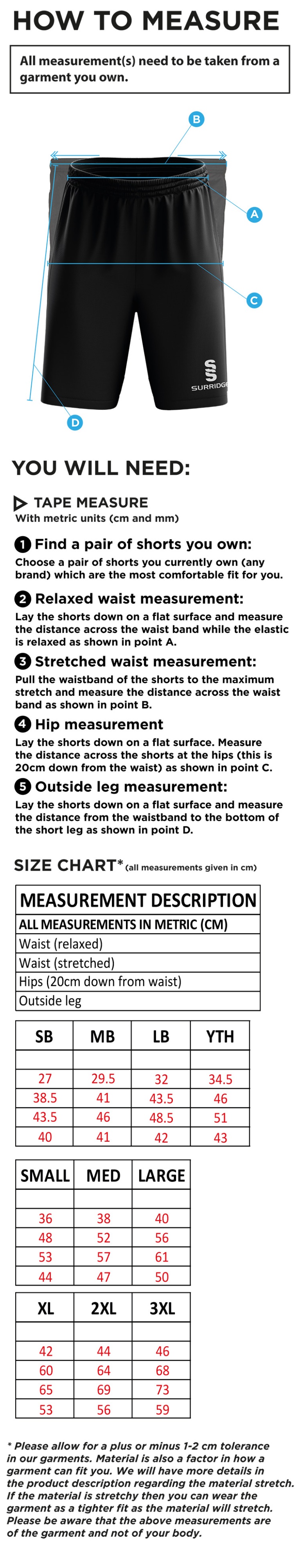 Flemish Giants - Ripstop Pocketed Shorts - Size Guide