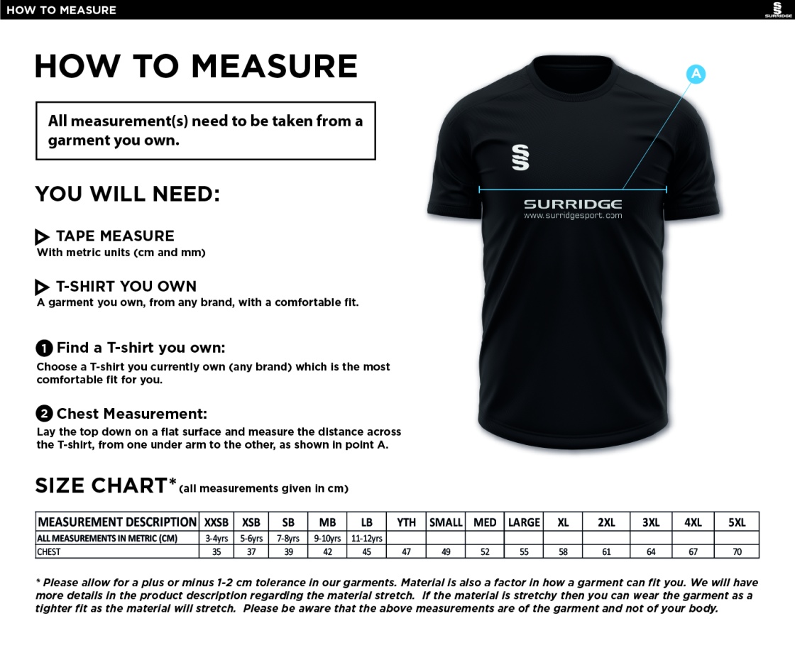 Flemish Giants - Dual Solid Colour Polo - Size Guide