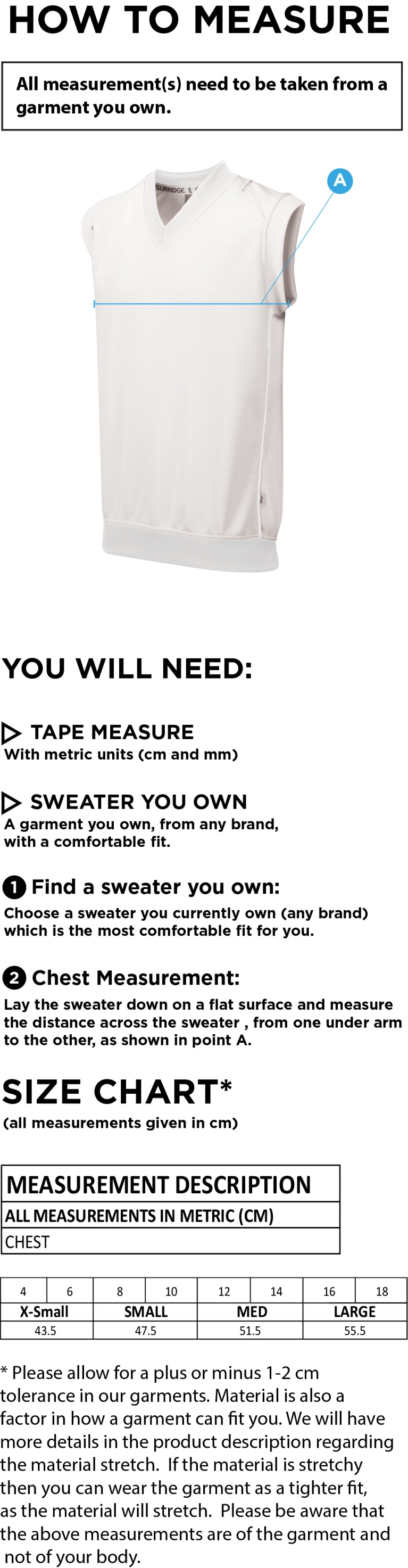 Flemish Giants - Blast Sleeveless Sweater Womens - Size Guide