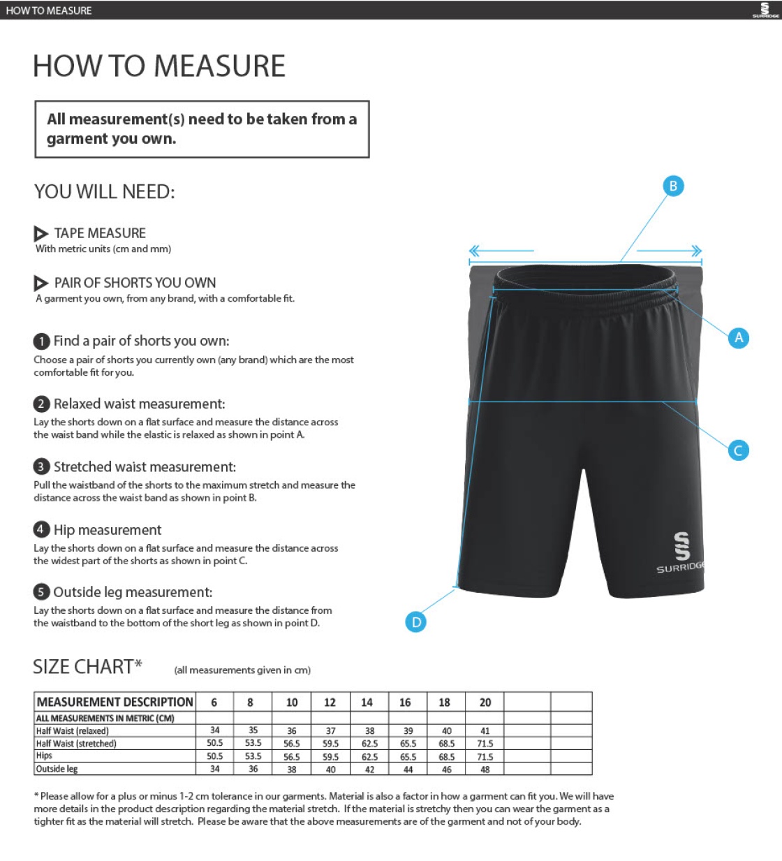 Flemish Giants - Ripstop Pocketed Shorts - Size Guide