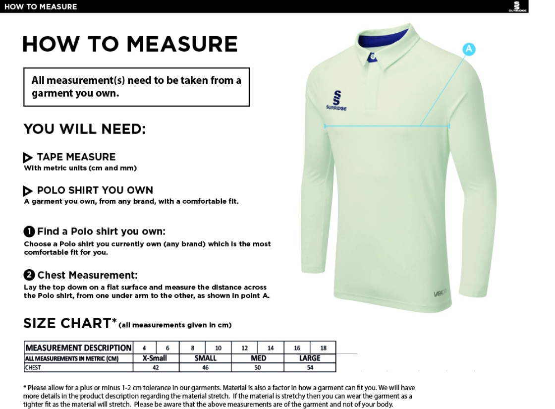 Flemish Giants - Dual Long Sleeve Cricket Shirt Womens - Size Guide