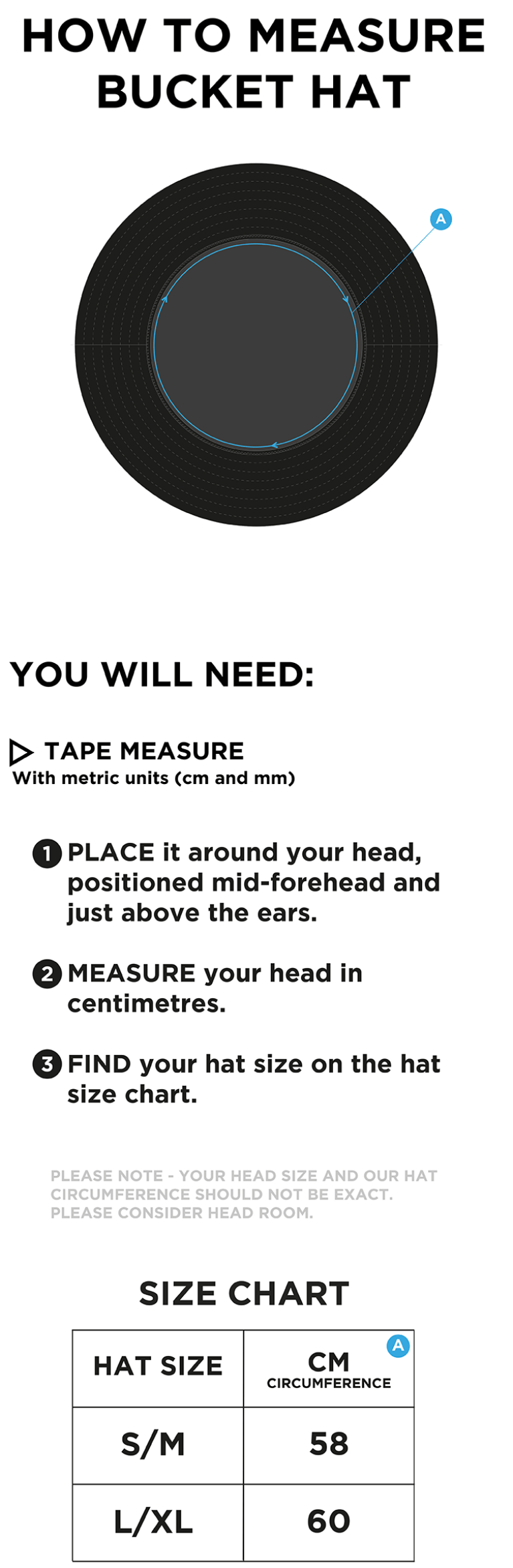 Flemish Giants - Dual Bucket Hat - Navy - Size Guide